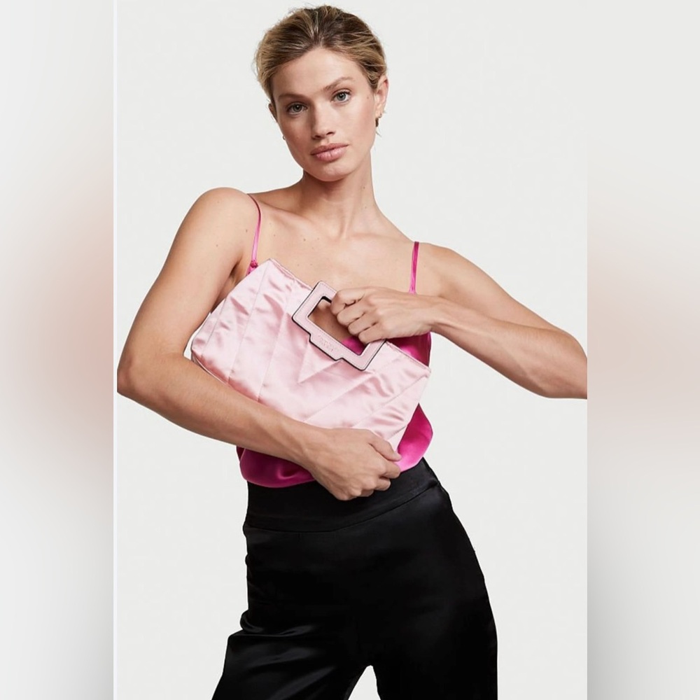 Victoria Secret Bombshell Satin Chevron Bag Blush Pink NWT